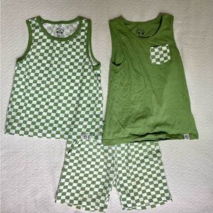 Free Planet Green and White Checkered Tank and Shorts Set